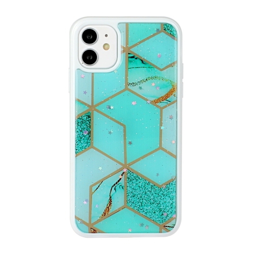 

For iPhone 11 Marble Series Stars Powder Dropping Epoxy TPU Protective Case(Emerald Plaid)