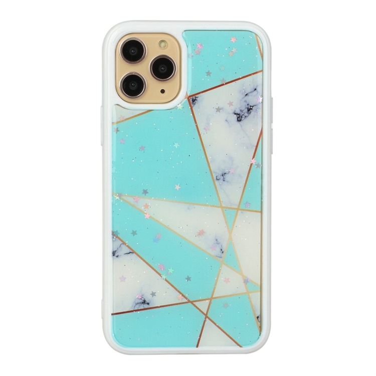 

For iPhone 11 Pro Marble Series Stars Powder Dropping Epoxy TPU Protective Case(Green White Plaid)