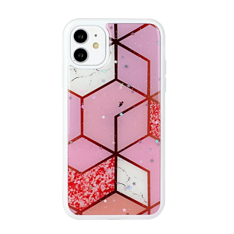 

For iPhone 11 Pro Max Marble Series Stars Powder Dropping Epoxy TPU Protective Case(Pink Plaid)