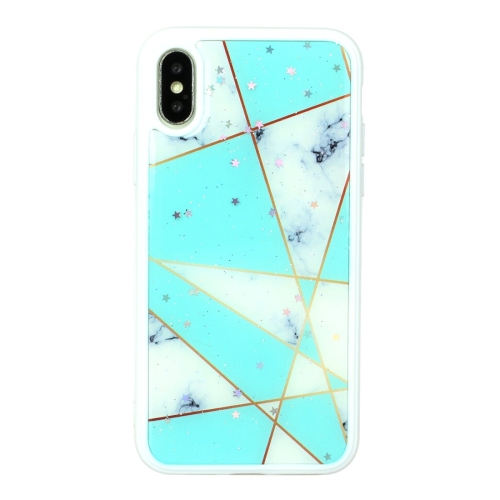 

For iPhone X / XS Marble Series Stars Powder Dropping Epoxy TPU Protective Case(Green White Plaid)