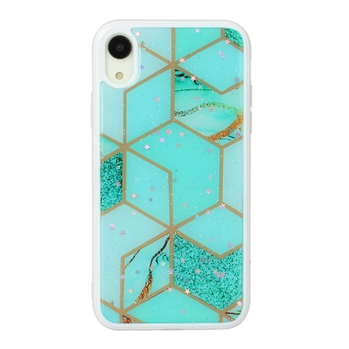 

For iPhone XR Marble Series Stars Powder Dropping Epoxy TPU Protective Case(Emerald Plaid)