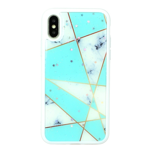 

For iPhone XS Max Marble Series Stars Powder Dropping Epoxy TPU Protective Case(Green White Plaid)