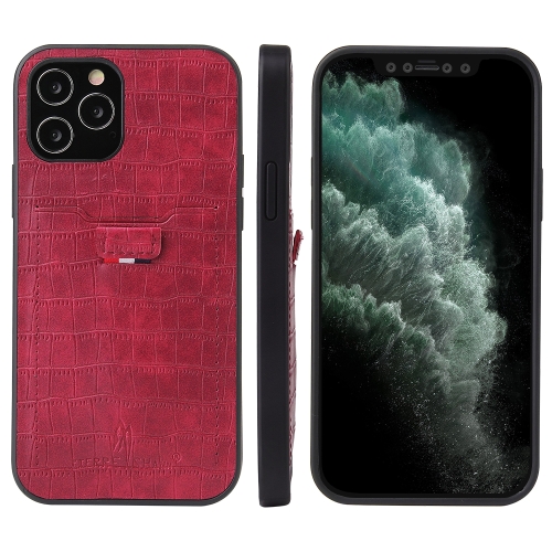 

For iPhone 12 Pro Max Fierre Shann Crocodile Texture PU Leather Protective Case with Card Slot(Red)