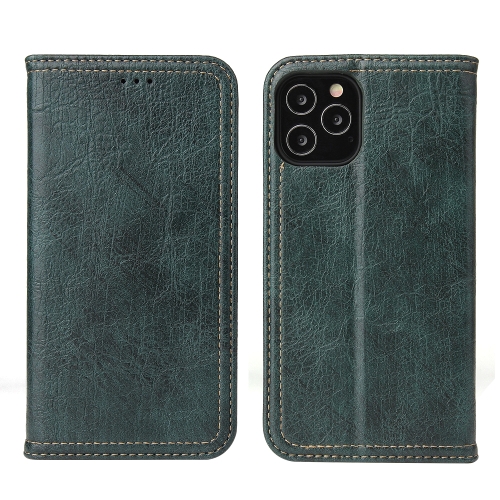 

For iPhone 12 / 12 Pro Fierre Shann Retro Tree Bark Texture PU Magnetic Horizontal Flip Leather Case with Holder & Card Slots & Wallet(Green)