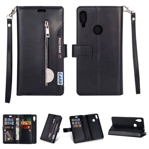 

For Xiaomi Redmi Note 7 / Note 7 Pro / Note 7S Multifunctional Zipper Horizontal Flip Leather Case with Holder & Wallet & 9 Card Slots & Lanyard(Black)