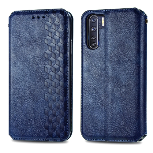 

For OPPO A91 / F15 Cubic Grid Pressed Horizontal Flip Magnetic PU Leather Case with Holder & Card Slots & Wallet(Blue)