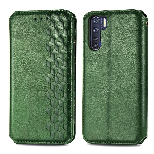 

For OPPO A91 / F15 Cubic Grid Pressed Horizontal Flip Magnetic PU Leather Case with Holder & Card Slots & Wallet(Green)