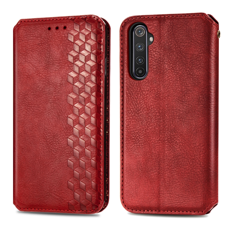 

For OPPO Realme 6 Pro Cubic Grid Pressed Horizontal Flip Magnetic PU Leather Case with Holder & Card Slots & Wallet(Red)