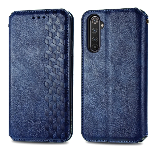 

For OPPO Realme 6 Cubic Grid Pressed Horizontal Flip Magnetic PU Leather Case with Holder & Card Slots & Wallet(Blue)