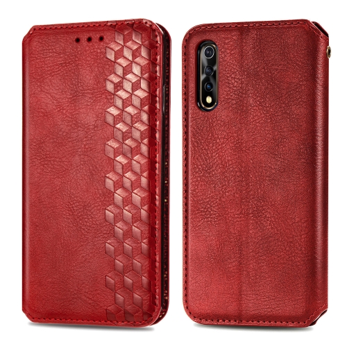 

For Vivo Y7S Cubic Grid Pressed Horizontal Flip Magnetic PU Leather Case with Holder & Card Slots & Wallet(Red)