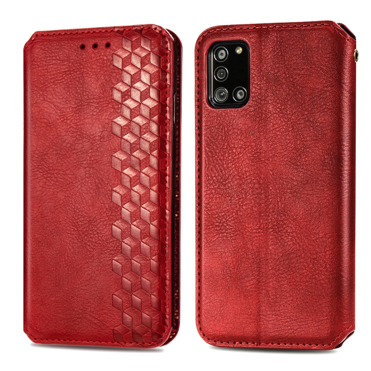 

For Samsung Galaxy A31 Cubic Grid Pressed Horizontal Flip Magnetic PU Leather Case with Holder & Card Slots & Wallet(Red)