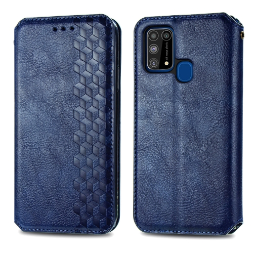 

For Samsung Galaxy M31 Cubic Grid Pressed Horizontal Flip Magnetic PU Leather Case with Holder & Card Slots & Wallet(Blue)