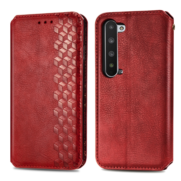 

For Sharp R5G Cubic Grid Pressed Horizontal Flip Magnetic PU Leather Case with Holder & Card Slots & Wallet(Red)