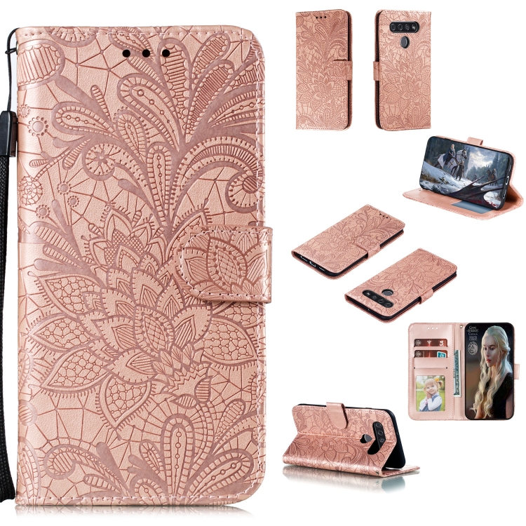 

For LG K51S Lace Flower Horizontal Flip Leather Case with Holder & Card Slots & Wallet & Photo Frame(Rose Gold)
