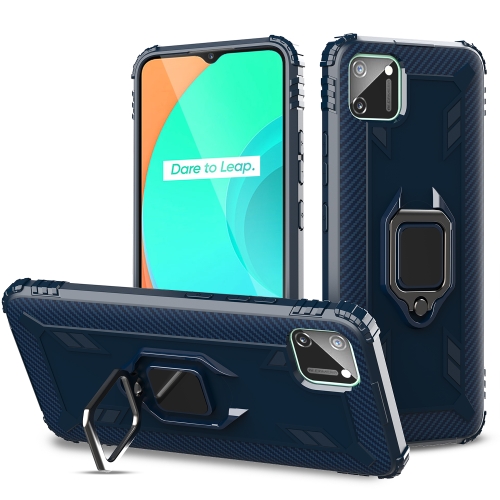 

For OPPO Realme C11 Carbon Fiber Protective Case with 360 Degree Rotating Ring Holder(Blue)