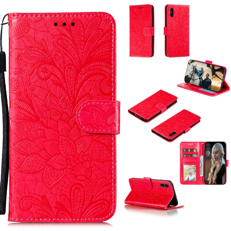 

For Xiaomi Redmi 9A Lace Flower Horizontal Flip Leather Case with Holder & Card Slots & Wallet & Photo Frame(Red)