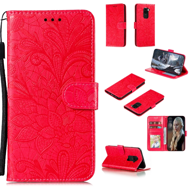 

For Xiaomi Redmi Note 9 / X10 Lace Flower Horizontal Flip Leather Case with Holder & Card Slots & Wallet & Photo Frame(Red)