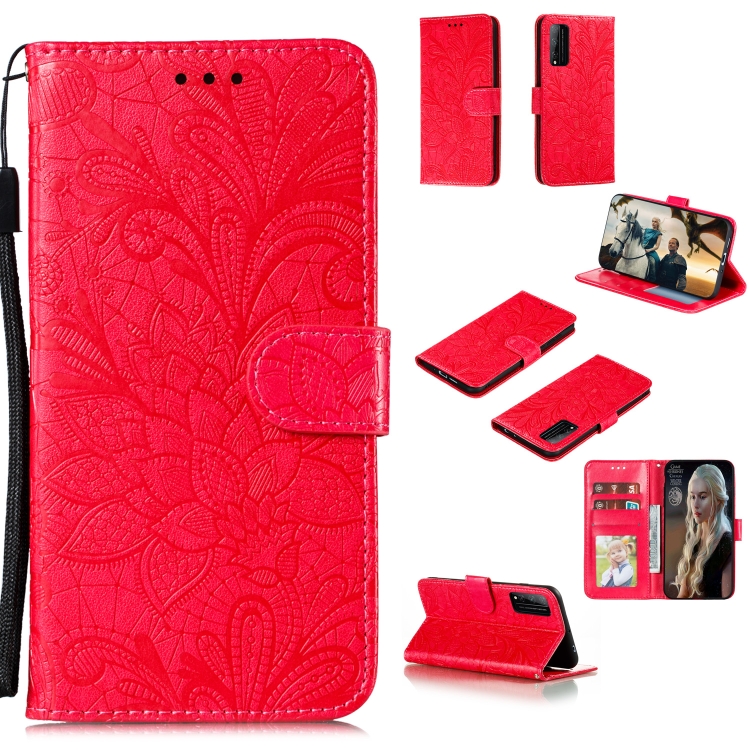 

For Huawei Honor Play 4T Pro Lace Flower Horizontal Flip Leather Case with Holder & Card Slots & Wallet & Photo Frame(Red)