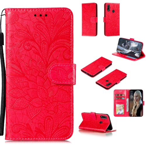 

For Huawei Honor Y8s Lace Flower Horizontal Flip Leather Case with Holder & Card Slots & Wallet & Photo Frame(Red)