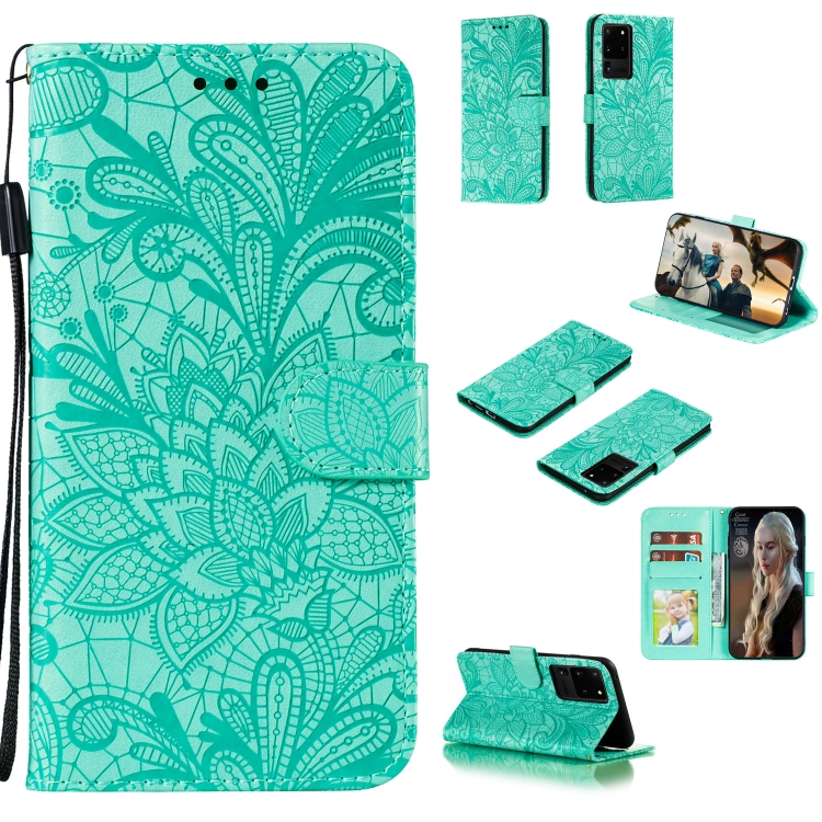 

For Samsung Galaxy Note20 Ultra Lace Flower Horizontal Flip Leather Case with Holder & Card Slots & Wallet & Photo Frame(Green)