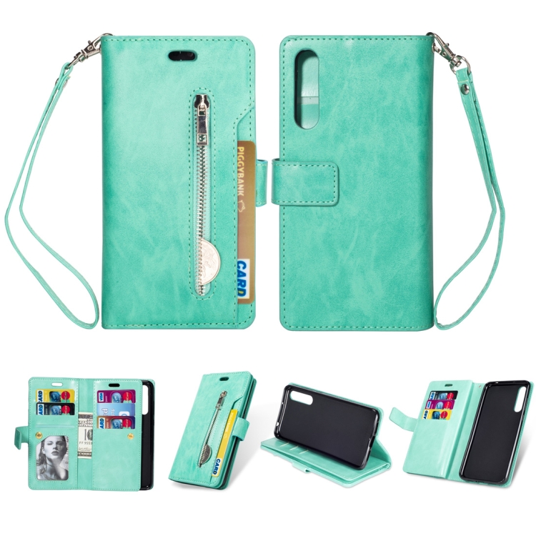 

For Huawei P20 Pro Multifunctional Zipper Horizontal Flip Leather Case with Holder & Wallet & 9 Card Slots & Lanyard(Mint Green)