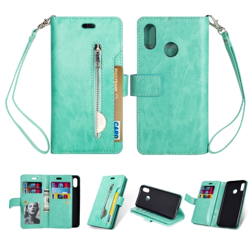 

For Huawei P20 lite / Nova 3e Multifunctional Zipper Horizontal Flip Leather Case with Holder & Wallet & 9 Card Slots & Lanyard(Mint Green)