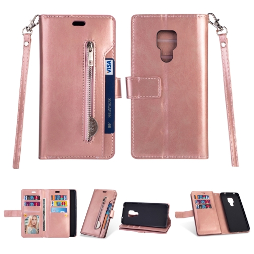 

For Huawei Mate 20 Multifunctional Zipper Horizontal Flip Leather Case with Holder & Wallet & 9 Card Slots & Lanyard(Rose Gold)