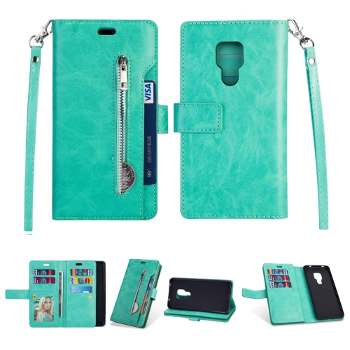 

For Huawei Mate 20 Multifunctional Zipper Horizontal Flip Leather Case with Holder & Wallet & 9 Card Slots & Lanyard(Mint Green)