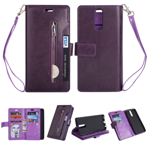 

For Huawei Mate 10 Lite / Maimang 6 Multifunctional Zipper Horizontal Flip Leather Case with Holder & Wallet & 9 Card Slots & Lanyard(Purple)