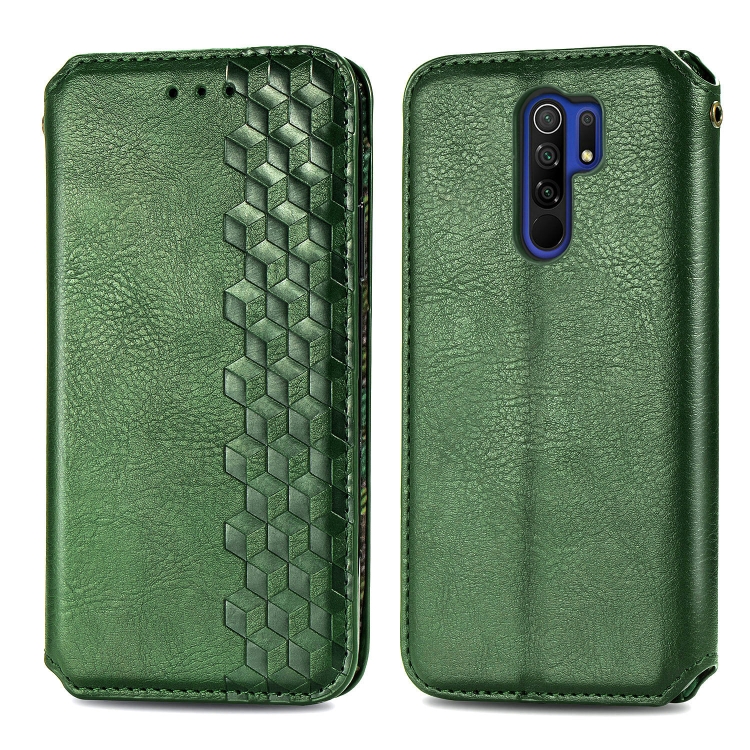 

For Xiaomi Redmi 9 Cubic Grid Pressed Horizontal Flip Magnetic PU Leather Case with Holder & Card Slots & Wallet(Green)
