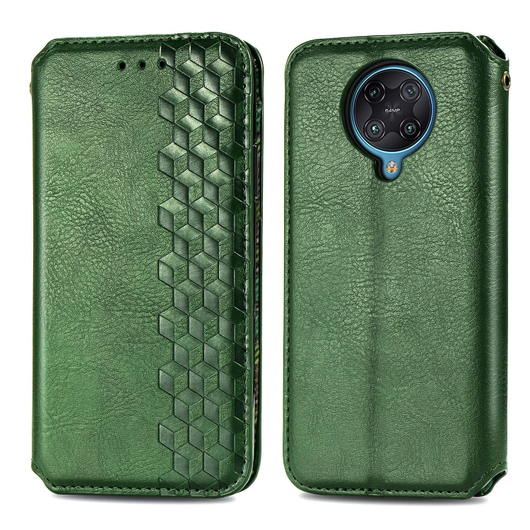 

For Xiaomi Redmi K30 Pro Cubic Grid Pressed Horizontal Flip Magnetic PU Leather Case with Holder & Card Slots & Wallet(Green)