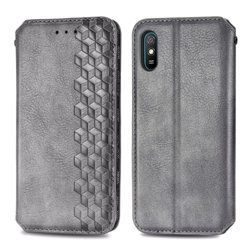 

For Xiaomi Redmi 9A Cubic Grid Pressed Horizontal Flip Magnetic PU Leather Case with Holder & Card Slots & Wallet(Gray)