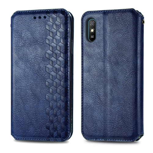 

For Xiaomi Redmi 9A Cubic Grid Pressed Horizontal Flip Magnetic PU Leather Case with Holder & Card Slots & Wallet(Blue)