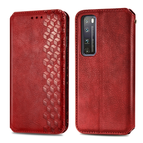 

For Huawei Nova 7 Pro Cubic Grid Pressed Horizontal Flip Magnetic PU Leather Case with Holder & Card Slots & Wallet(Red)