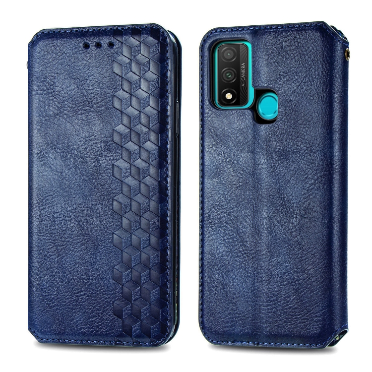 

For Huawei P Smart 2020 Cubic Grid Pressed Horizontal Flip Magnetic PU Leather Case with Holder & Card Slots & Wallet(Blue)