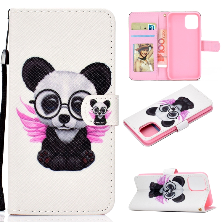 

For iPhone 12 / 12 Pro Colored Drawing Stitching Horizontal Flip Leather Case with Holder & Card Slots & Wallet(Spectacled Bear)