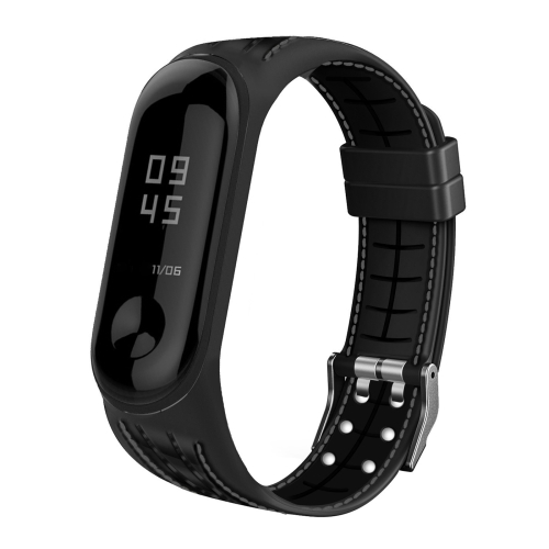 

For Xiaomi Mi Band 4 / 3 Silicone Two-color Thread Replacement Strap Watchband, Style:Single Bead Texture(Black)