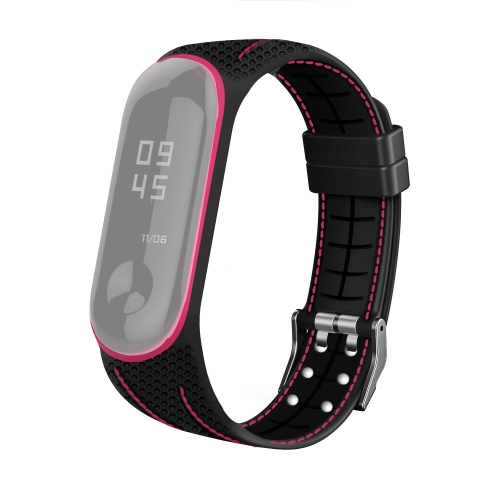 

For Xiaomi Mi Band 4 / 3 Silicone Two-color Thread Replacement Strap Watchband, Style:Honeycomb Texture(Rose Red)