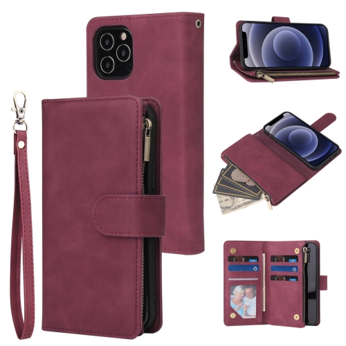 

For iPhone 12 mini Multifunctional Retro Frosted Horizontal Flip Leather Case with Card Slot & Holder & Zipper Wallet & Photo Frame & Lanyard(Red Wine)