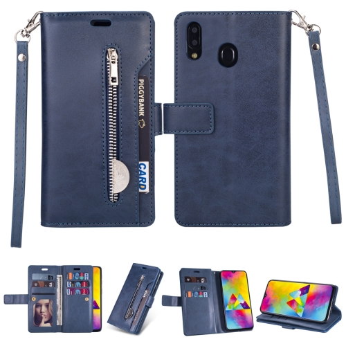 

For Samsung Galaxy A10s Multifunctional Zipper Horizontal Flip Leather Case with Holder & Wallet & 9 Card Slots & Lanyard(Blue)