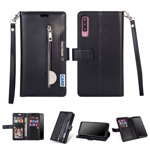 

For Samsung Galaxy A50 / A50s / A30s Multifunctional Zipper Horizontal Flip Leather Case with Holder & Wallet & 9 Card Slots & Lanyard(Black)