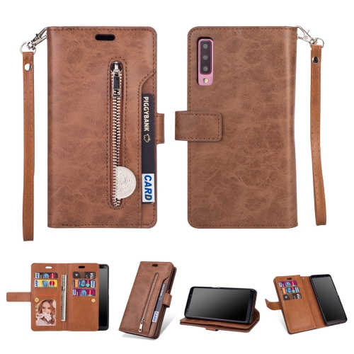 

For Samsung Galaxy A50 / A50s / A30s Multifunctional Zipper Horizontal Flip Leather Case with Holder & Wallet & 9 Card Slots & Lanyard(Brown)