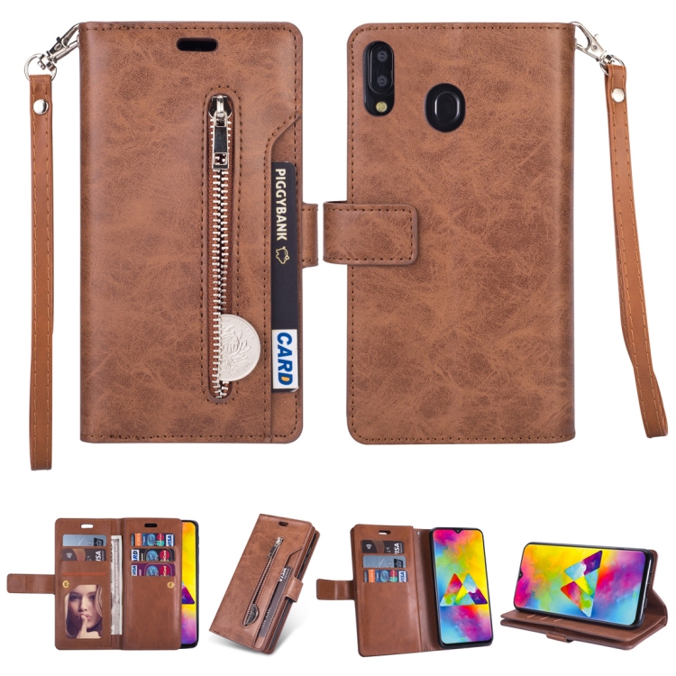 

For Samsung Galaxy M20 Multifunctional Zipper Horizontal Flip Leather Case with Holder & Wallet & 9 Card Slots & Lanyard(Brown)