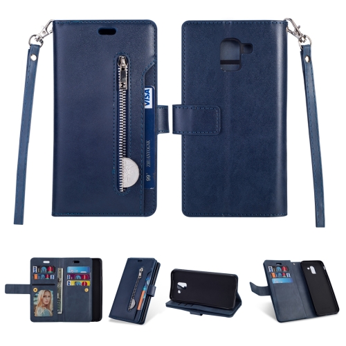 

For Samsung Galaxy J6 (2018) EU Version Multifunctional Zipper Horizontal Flip Leather Case with Holder & Wallet & 9 Card Slots & Lanyard(Blue)