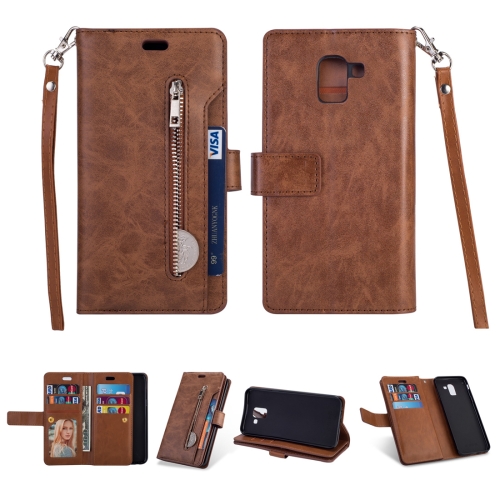 

For Samsung Galaxy J6 (2018) EU Version Multifunctional Zipper Horizontal Flip Leather Case with Holder & Wallet & 9 Card Slots & Lanyard(Brown)