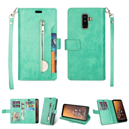 

For Samsung Galaxy A6+ / Galaxy J8 (2018) Multifunctional Zipper Horizontal Flip Leather Case with Holder & Wallet & 9 Card Slots & Lanyard(Mint Green)