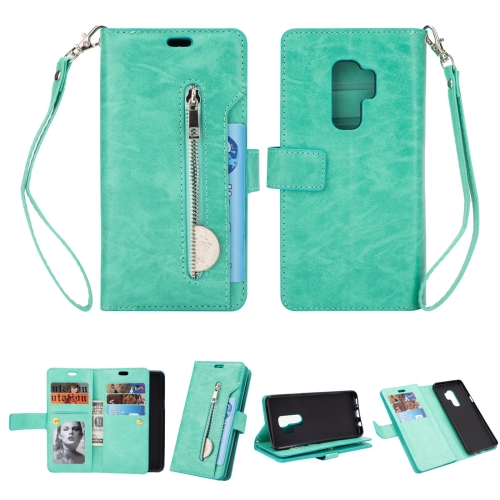 

For Samsung Galaxy S9+ Multifunctional Zipper Horizontal Flip Leather Case with Holder & Wallet & 9 Card Slots & Lanyard(Mint Green)