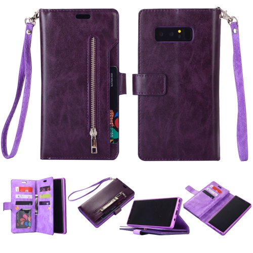

For Samsung Galaxy Note8 Multifunctional Zipper Horizontal Flip Leather Case with Holder & Wallet & 9 Card Slots & Lanyard(Purple)