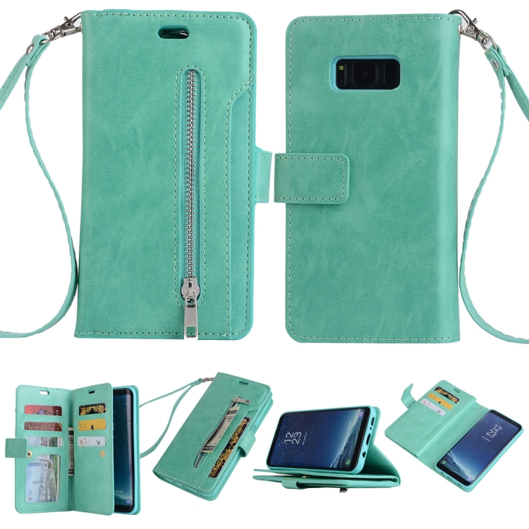 

For Samsung Galaxy S8 Multifunctional Zipper Horizontal Flip Leather Case with Holder & Wallet & 9 Card Slots & Lanyard(Mint Green)