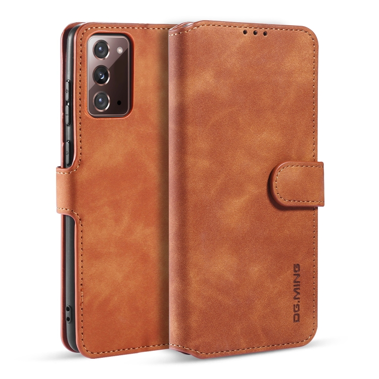 

For Samsung Galaxy Note20 DG.MING Retro Oil Side Horizontal Flip Case with Holder & Card Slots & Wallet(Brown)